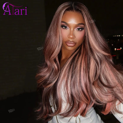 More Highlights Color 13x4 13x6 Lace Frontal Body Wave Wig Pink Brown Human Hair Wigs Pre Plucked Brazilian Remy Hair for Women