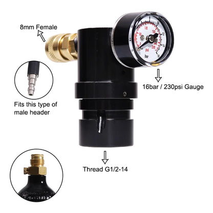Updated Paintball Micro MR GEN2 Regulator W/ US Foster Coupler Remote Coil Hose 230psi Gauge,Output Pressure 40-160PSI