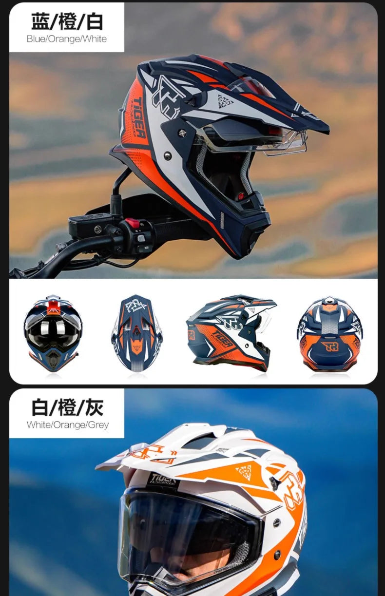 Tiger JTO1 Adventure Motorcycle Helmet Dual SunVisor Helmet Size S-3XL Off-road Casco Moto Highly Breathable For  ADV Long Rides