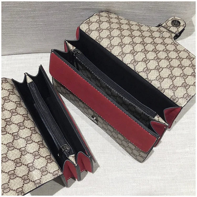 Fashionable Mini Printed Chain Women's Bag Crossbody Shoulder Bag Soft PU Leather Square Shape Bag with Phone Pocket