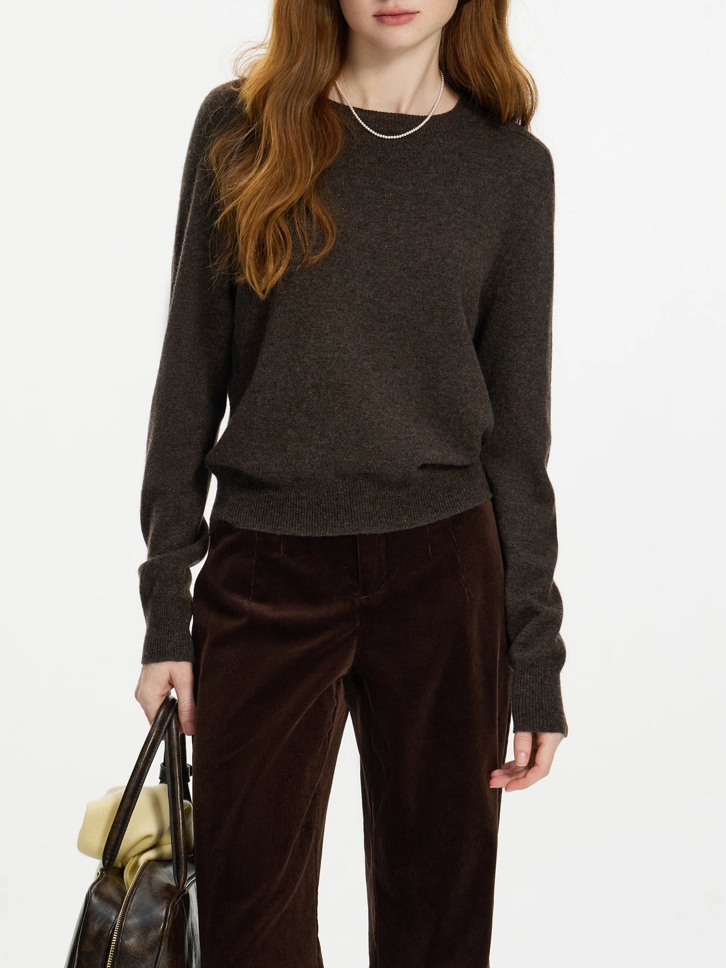 FSLE 100% Wool Seamless One-piece Knit Shirt Sweater For Women Autumn Winter New Design Wool Crew Neck Versatile Casual Sweater