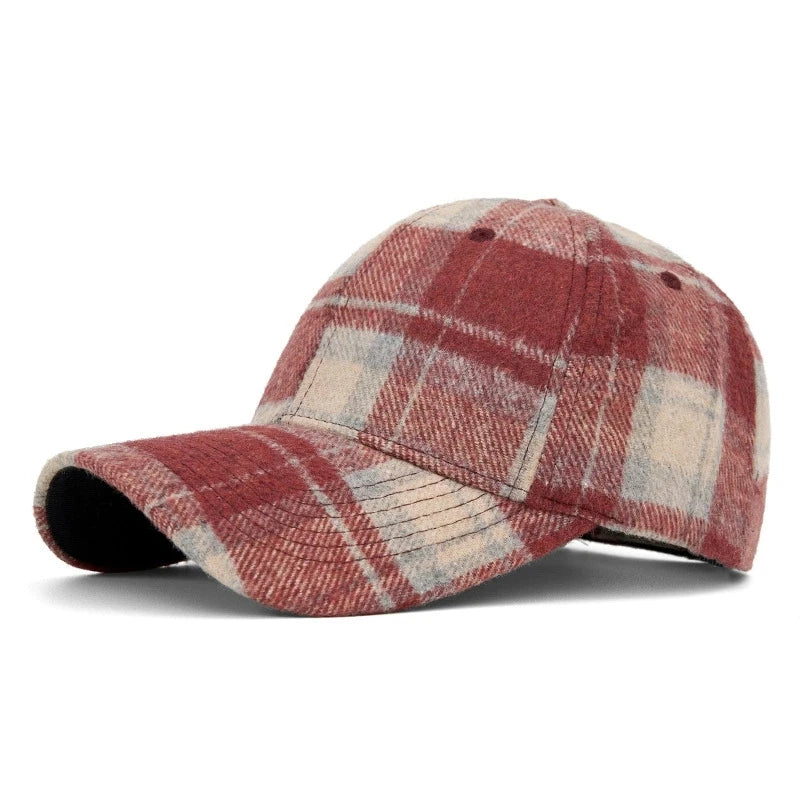 Hats for Men and Women New Classic Plaid Baseball Cap for Autumn and Winter Hard-Brimmed Face-Slimming Duckbill Cap Sun Hat