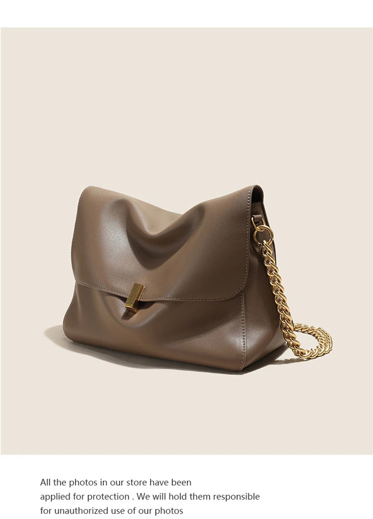 Toptrends Genuine Leather Large Chain Shoulder For Women 2026 Luxury Designer Office Messenger Bags Satchel Cow Ladies Handbags