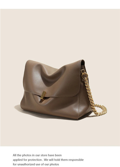 Toptrends Genuine Leather Large Chain Shoulder For Women 2026 Luxury Designer Office Messenger Bags Satchel Cow Ladies Handbags