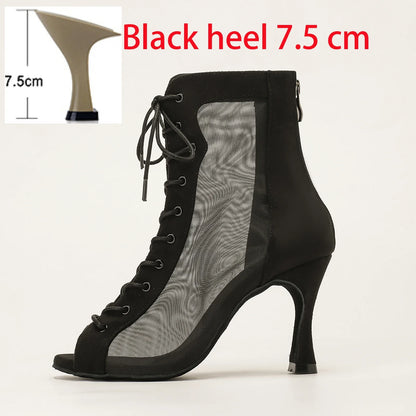 Profession Latin Dance Shoes Woman Suede Mesh Ventilation Ballroom Salsa Boots for Girls Soft Bottom Practice Jazz Latin Boots