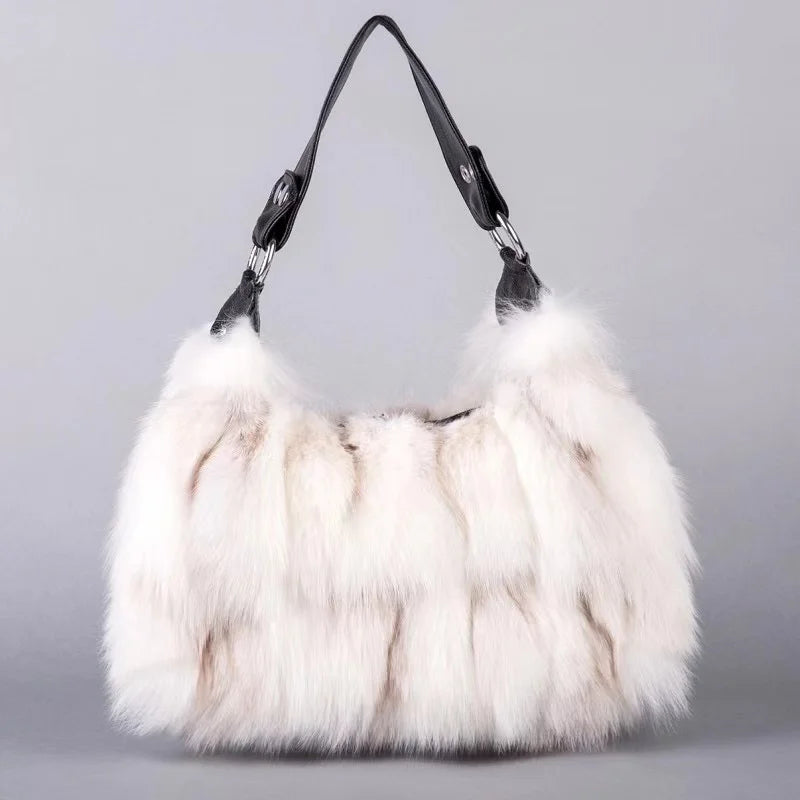 Winter Fox Fur Bag Women's Fur Bag Fashion Fur Handbag Ladies Bags Purses Women Shoulder Bag Real Silver Fox Fur Messenger Bags