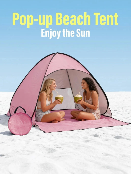 1-Piece Instant Pop-Up Beach Tent for Family, Spacious Triangle Outdoor Shade with Carrying Bag – Lightweight Polyester, Portable for Camping, Hiking & Travel