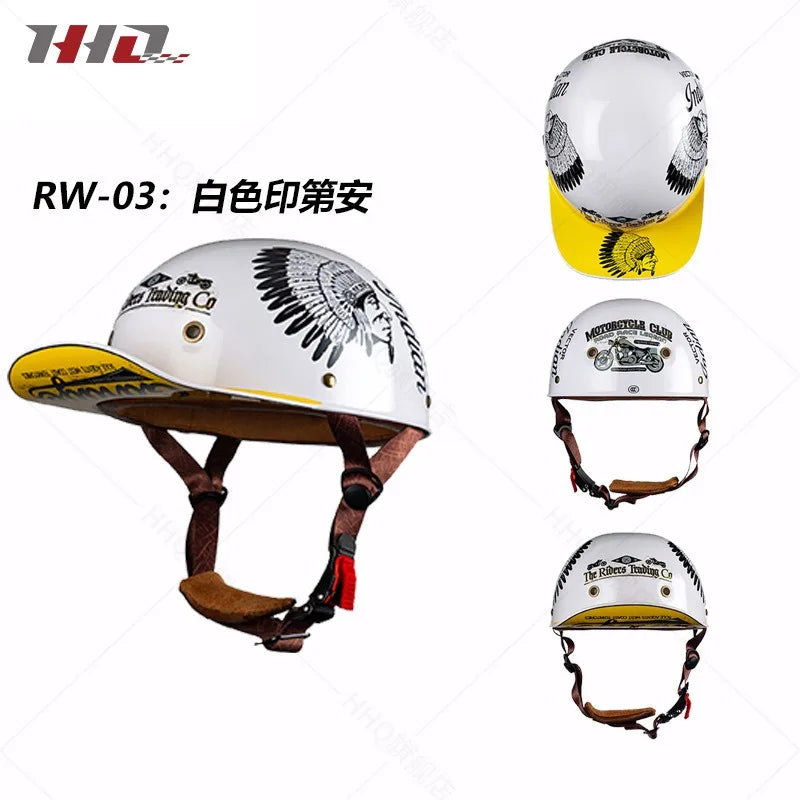 Retro Bucket Half Helmet for Men & Women - Motorcycle & Electric Bike Safety Helmet