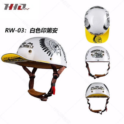 Retro Bucket Half Helmet for Men & Women - Motorcycle & Electric Bike Safety Helmet
