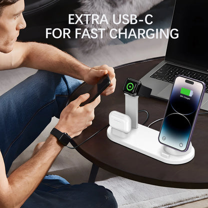 30W 7 in 1 Wireless Charger Stand Pad For iPhone 17- 11 XR Apple Watch Airpods Pro iWatch 8 7 6 Fast Charging Dock Station