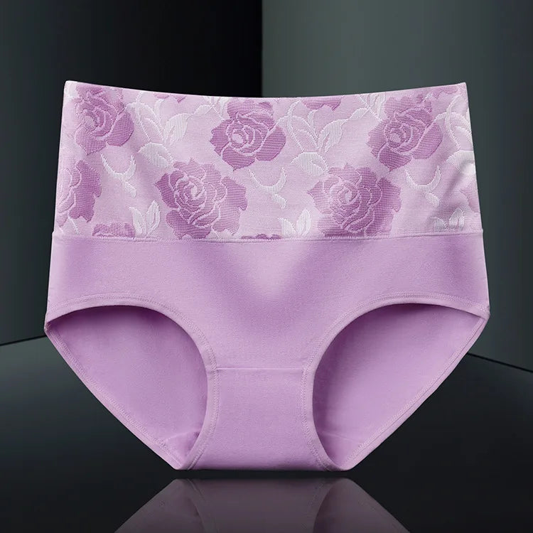 2Pcs Plus Size Women's Cotton Underwear High Waisted Tummy Control Panties Full Coverage Briefs Jacquard Ladies Panty Shaper