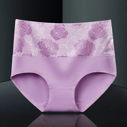 2Pcs Plus Size Women's Cotton Underwear High Waisted Tummy Control Panties Full Coverage Briefs Jacquard Ladies Panty Shaper