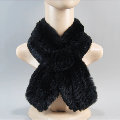 Hot Russian Women Knit Real Rex Rabbit Fur Scarf Lady Fashion Floral Rex Rabbit Fur Mufflers Hot Winter Warm Natural Fur Scarves