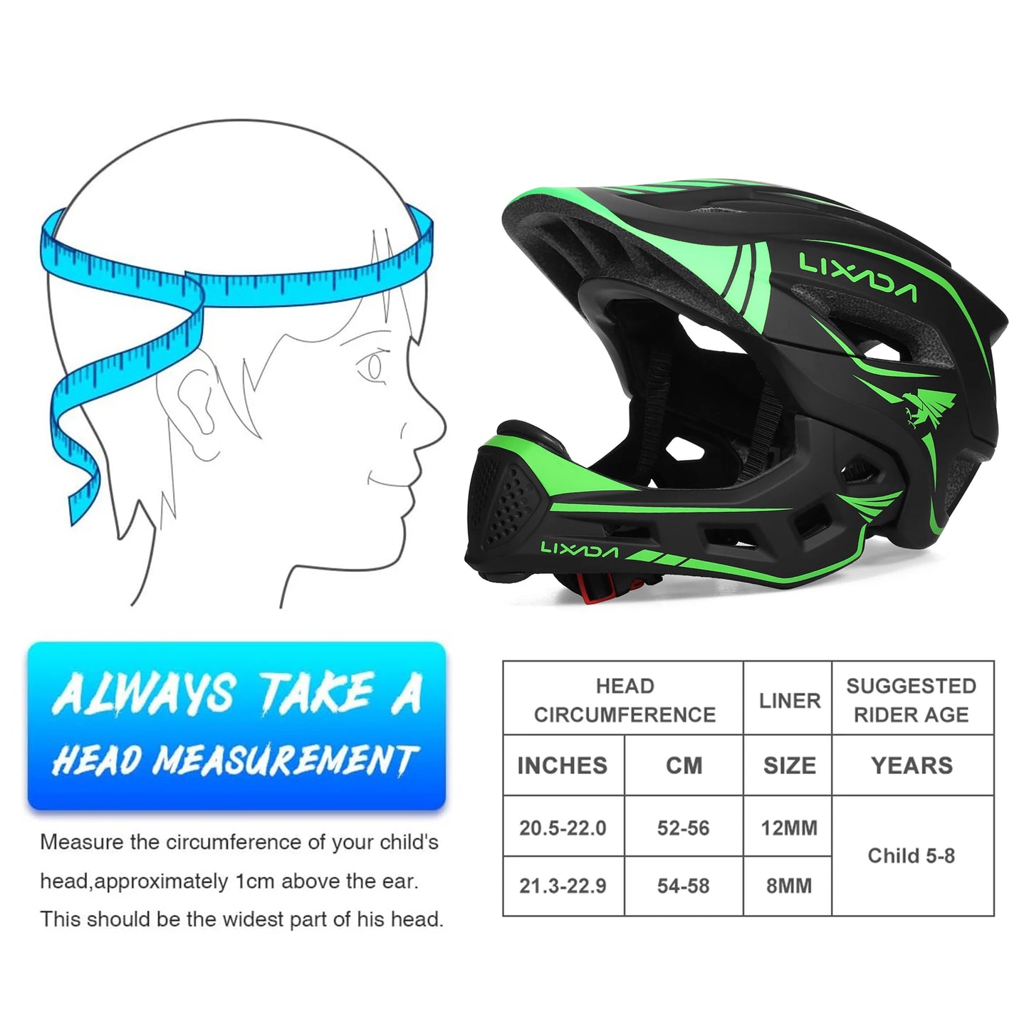 Lixada Kids Full Face Helmet Detachable Children Sports Safety Bike Helmet Protective Gear for Cycling Skateboarding Roller Skat