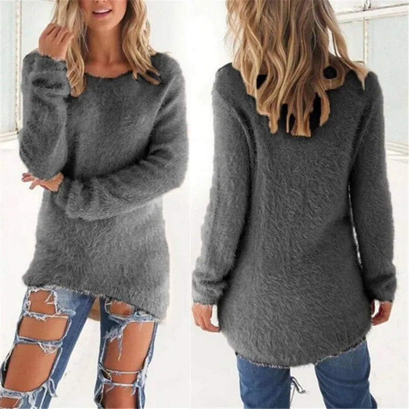 Sweater Woman autumn/winter 2022 Solid Color Long Sleeve O-neck Fleece Sweaters Women Fashion Dropshipping Sale CHD3059