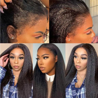 360 Full HD Lace Frontal Wig Human Hair 4C Edges Invisible Strap Glueless Kinky Straight Wig With Kinky Curly Baby Hair