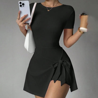 FUBEIKE New Fake Two-Piece Anti-Exposure Tight-Fitting Sports Dress Slimming Strap Casual Fitness Back Yoga Tennis Dress