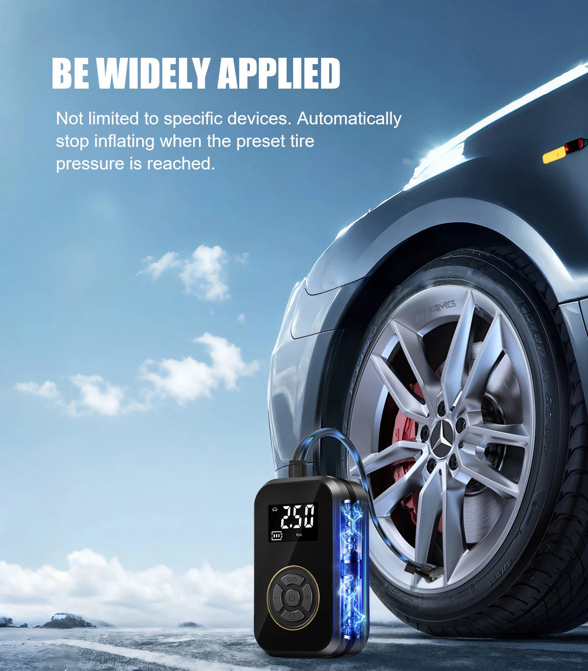 Multifunction Digital Air Pump, Portable Tire Inflator with SOS Light for Car Motorcycle Bicycle Tires, Balls, Boats, Camping