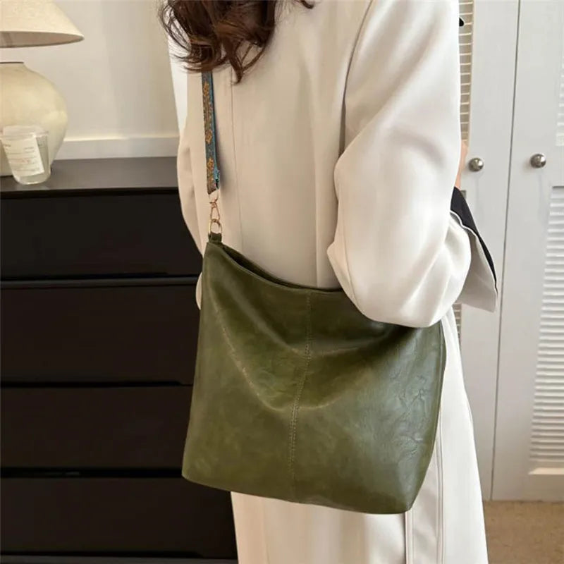 Bohemian Style Women Shoulder Bag, Vintage Wide Strap Crossbody with Intricate Embroidery, Versatile for Casual Commuting Wear