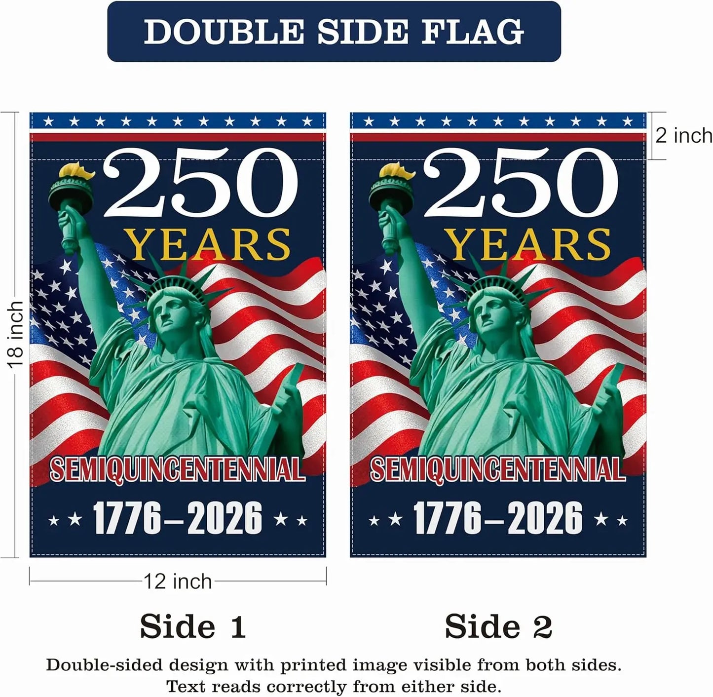 250th Anniversary USA Garden Flag, American 250th Patriotic Double Sided Outdoor Banner, 1776-2026 Semiquincentennial Americ YYQ