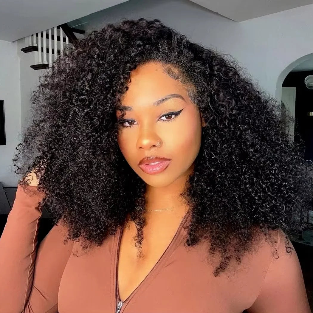Water Wave Glueless Wigs Wear And Go 3 IN 1 Half Wigs Human Hair 200% Density Machine Made Clip-in Wigs With Drawstring Seamless