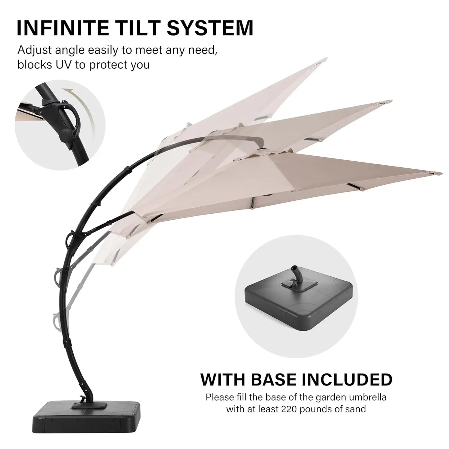 Outdoor Patio Umbrella, Curvy Cantilever Umbrella, Heavy Duty Offset Hanging Umbrella with 360° Rotation for, Customized