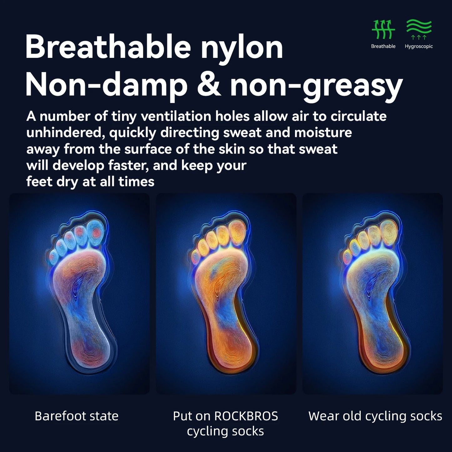 ROCKBROS Cycling Socks Breathable nylon Non-damp Socks Skin-friendly Bike Sport Socks Outdoor Moisture-absorbing Socks