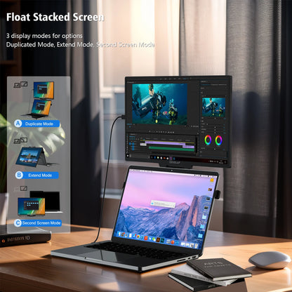 ZEUSLAP 16" Floatable Stacked Portable Monitor QHD 2560*1600P 400Nits 16:10 IPS Panel for Laptop Notebook Second Screen Display