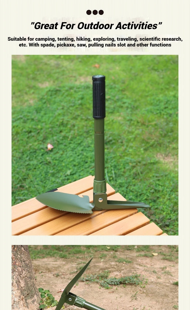Foldable Portable Truck Mounted Engineer Shovel Camping Tent Outdoor Shovel Self-defense Survival Tool Compass Storage Bag