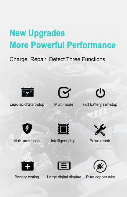 12V 8A Smart Car Battery Charger Automatic Start Fast Charger Pulse Repair Motorcycle Truck Battery Charger GEL Lead Acid