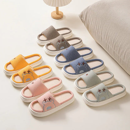 Linen Platform Women's Slippers Home Flats Summer Luxury Designer Woman Shoes New Open-Toe Casual Indoor Slides Non-Slip Unisex
