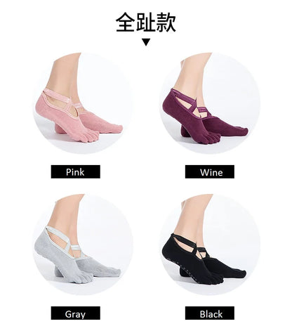 Yoga Dance Indoor Sports Silicone Anti slip Cross Strap Finger Socks