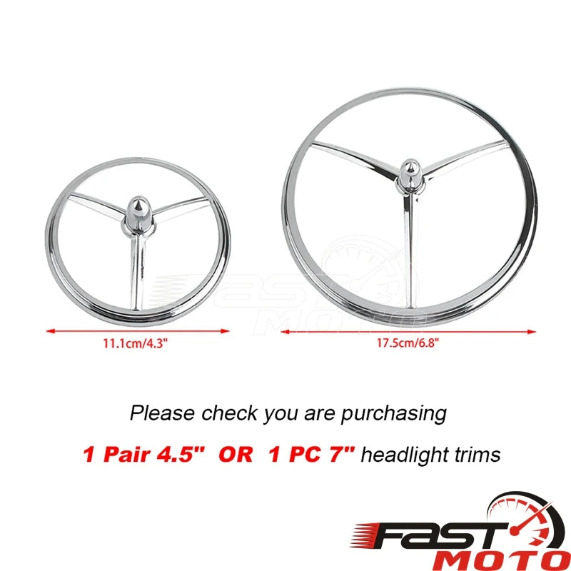 Motorcycle 7'' Headlight Bullet Trim Ring 4.5'' Auxiliary Fog Light Cover For Harley Touring Road King Dyna Softail Heritage