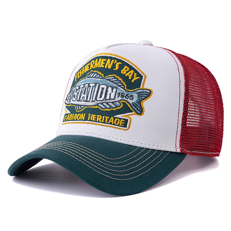 Hot Sale Unisex Summer Fishing Cap Breathable Mesh Trucker Hat Men Women Big Fish Fisherman Sports Snapback Hat Outdoor Cap