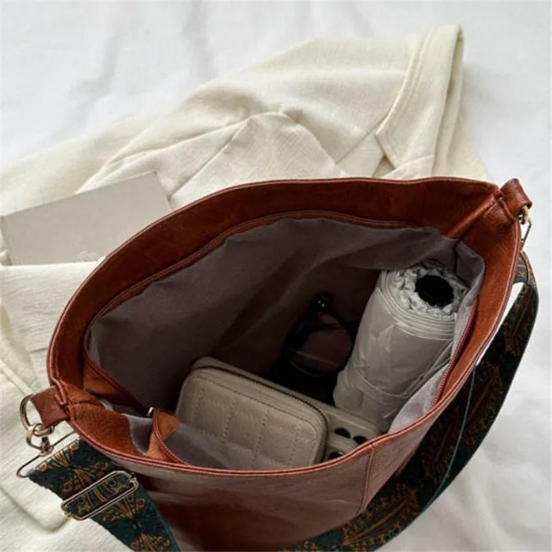 Bohemian Style Women Shoulder Bag, Vintage Wide Strap Crossbody with Intricate Embroidery, Versatile for Casual Commuting Wear
