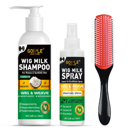 2 IN 1 Wig Shampoo Wig Care Solution Detangle Leave-in Conditioner Spray For Synthetic Lace Front Glue Remover Hair Wax Stick