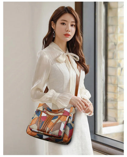 Women's Elegant Vintage Crossbody Bag Trendy HandBag Fashion Multi-pockets Shoulder Bag All-match Retro Crossbody Bag for Daily