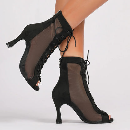 Profession Latin Dance Shoes Woman Suede Mesh Ventilation Ballroom Salsa Boots for Girls Soft Bottom Practice Jazz Latin Boots