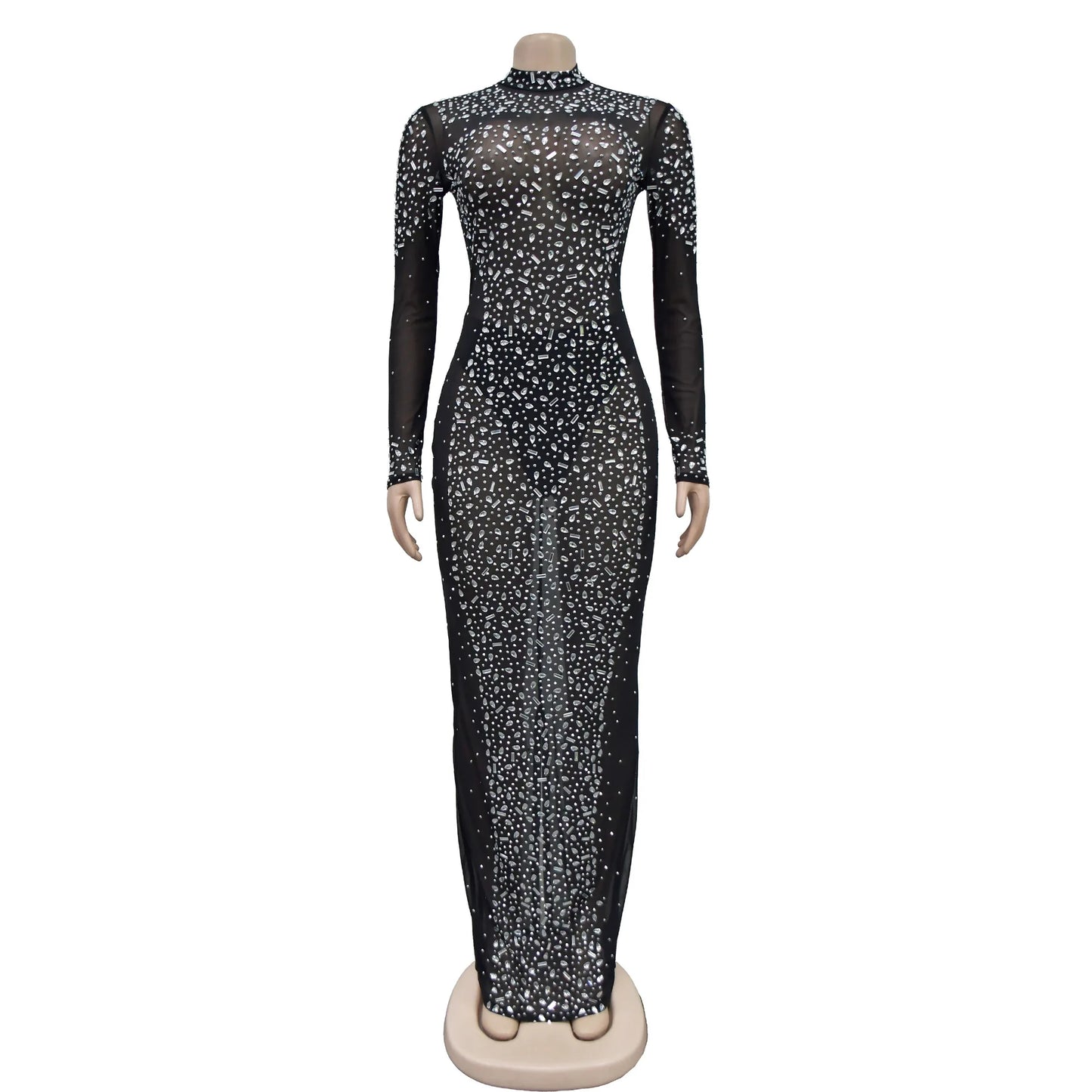 Party Dress Women Floor Length Dresses Vestidos Hot Drilling Evening Bodycon Square Collar Prom High Waist Evening Night 2025