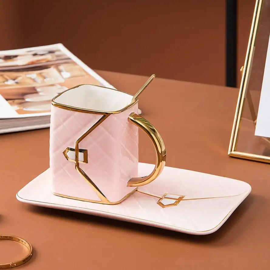 Handbag-Shaped Creative Mug With Saucer & Spoon Nordic Ceramic Milk Tea  Office Cups Drinkware  Coffee Cup Sets Gift