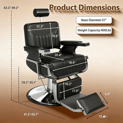 Barber Chair, Modern Hydraulic Reclining Barber Salon Chair with Vertical PU Leather, Adjustable Headrest & Footrest,Customized