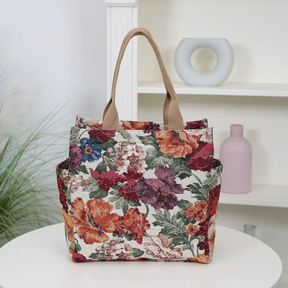 New Thickened Knitted Tote Bag, Floral Pattern Retro Large Capacity Handbag for Work  tote bag Shopping Daily Use School Commute