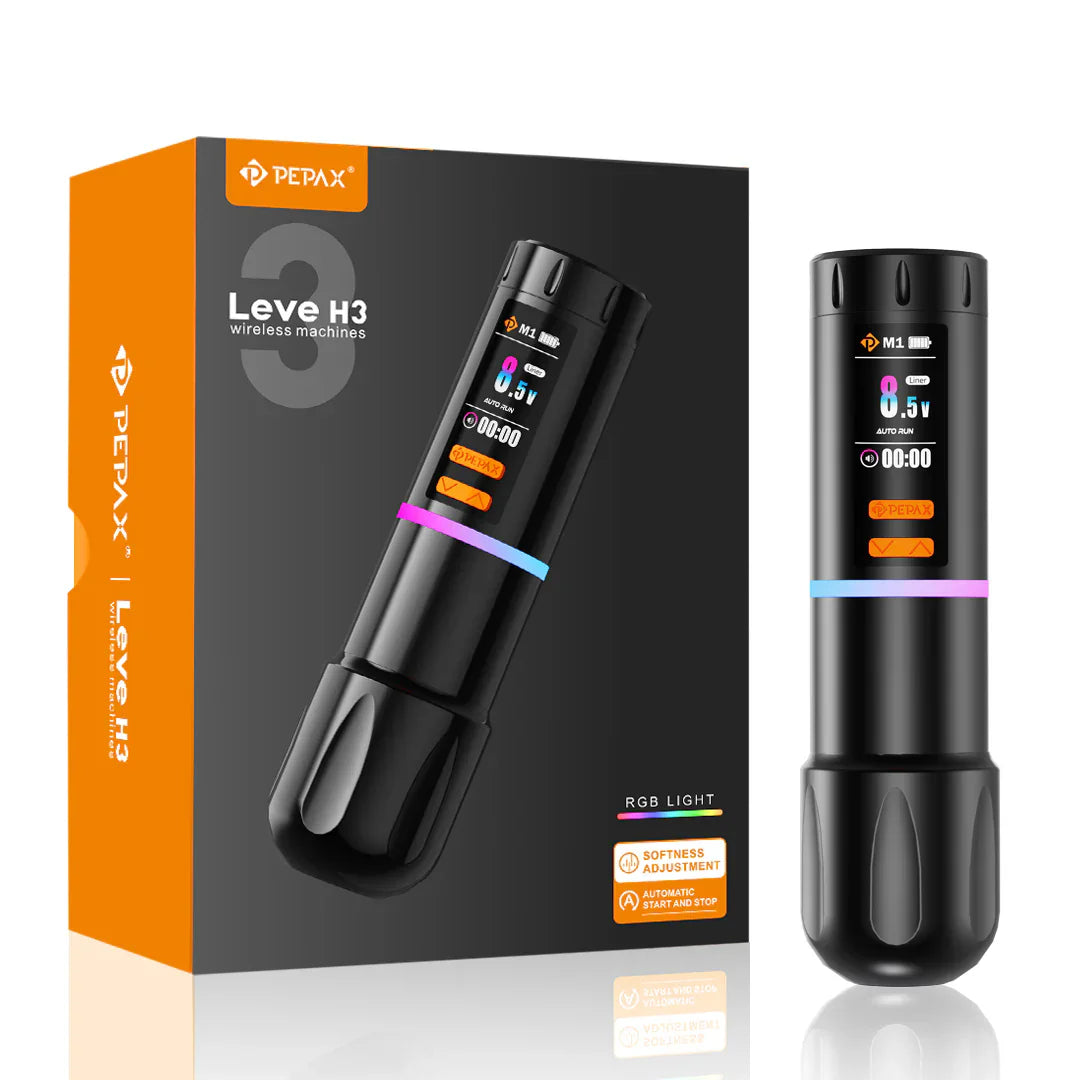 PEPAX Leve H3 Wireless Tattoo Pen Machine 3.5/4.2/5.0mm Strokes Tattoo Gun 2000mAh 2 Batteries LED Display Cartridge Tattoo Pen