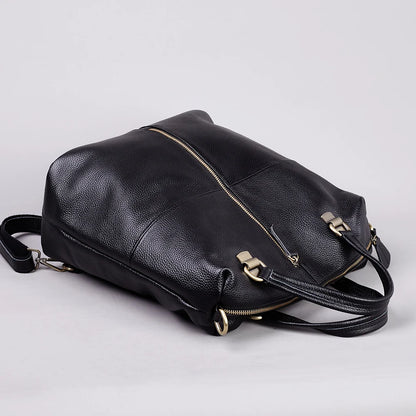 Fashionable Soft Top Layer Cowhide Backpack Large Women's Bag Black Versatile Ladies Handbag Shoulder Bag for All Occasions