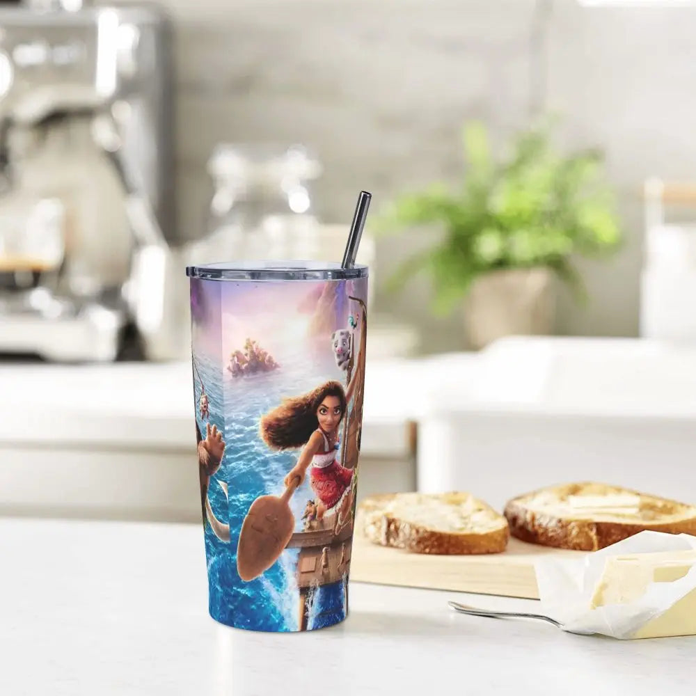 Moana and Pua Cartoon Movie Insulated Tumbler with Straws Stainless Steel Coffee Mugs Double Wall Car Bottle Cups 20oz