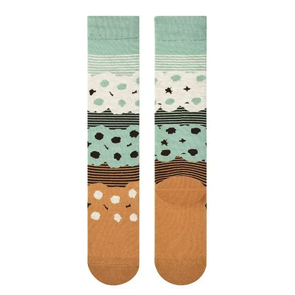 Socks Women's High Tube Calf Knee-length Socks Retro Illustration Art Abstract Street Autumn and Winter Cotton Socks High Sock