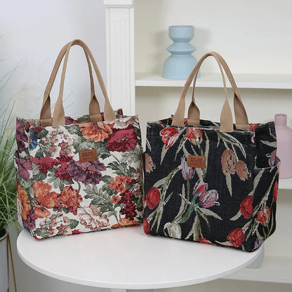 New Thickened Knitted Tote Bag, Floral Pattern Retro Large Capacity Handbag for Work  tote bag Shopping Daily Use School Commute