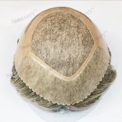 Durable Mens Wig NPU Bond Mono Pu Front Hair Replacement System Breathable Lace Mix Brown Grey 1B80 565# Human Hair Prosthesis