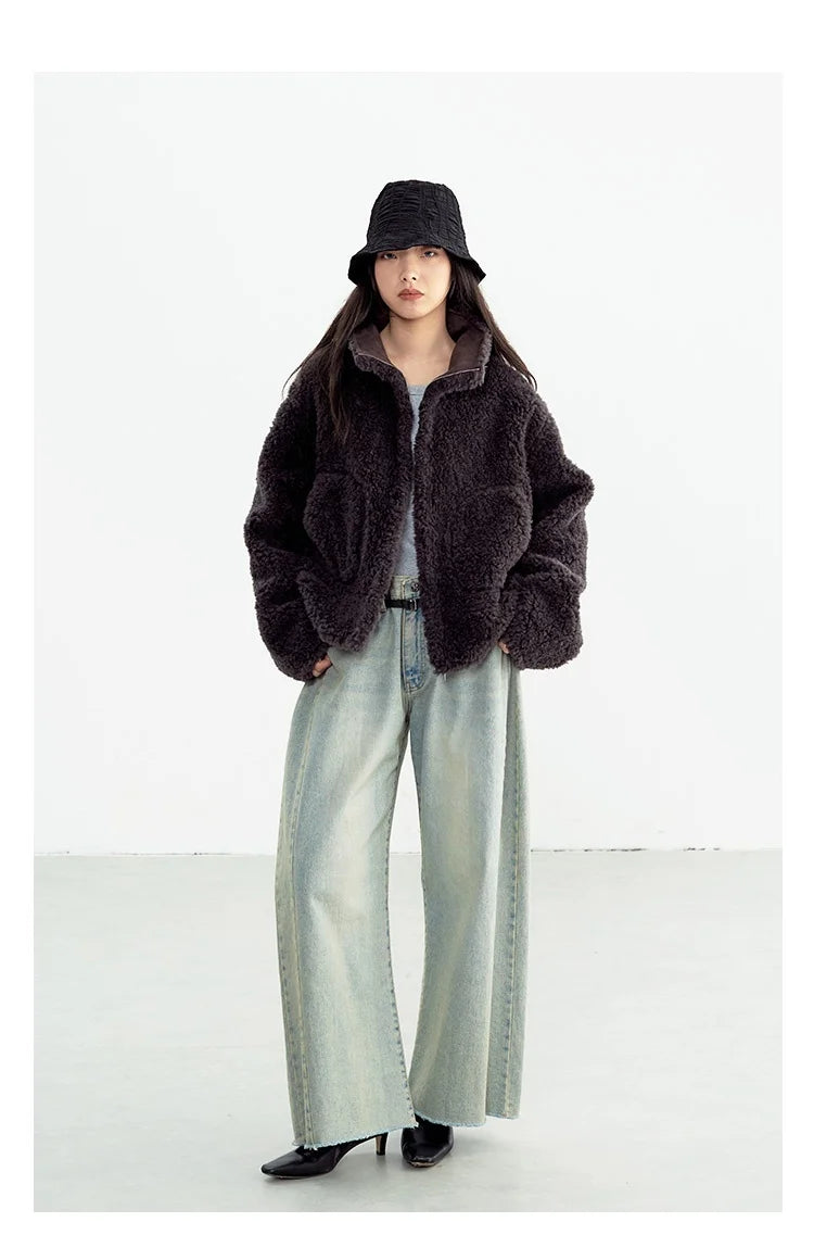 Teddy Style 100% Wool Coat ~ Women's Short Lazy-Style Jacket Loose Top Autumn and Winter New Model 2025 Faux Fur