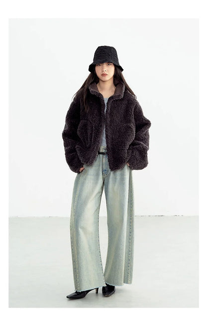 Teddy Style 100% Wool Coat ~ Women's Short Lazy-Style Jacket Loose Top Autumn and Winter New Model 2025 Faux Fur
